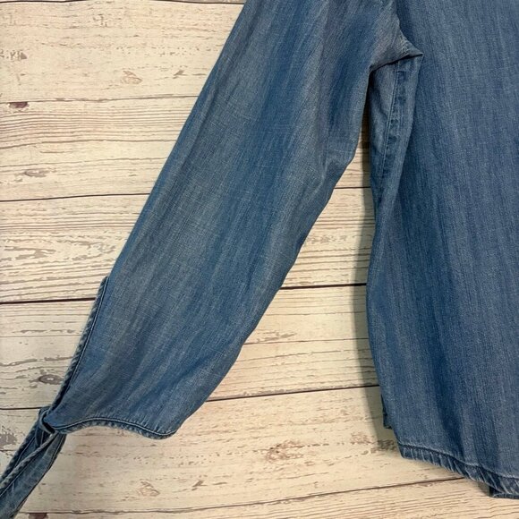 Madewell Classic Chambray Denim Button Down Tie-Sleeve Shirt Women's Size Med - Picture 4 of 8